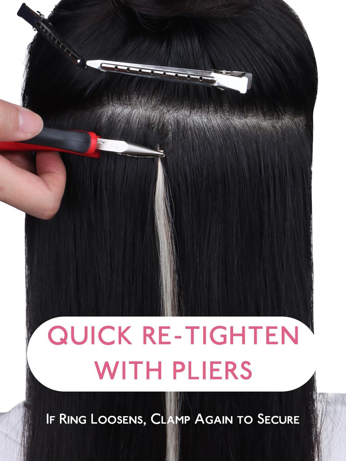 imageWENNALIFE Sew in Hair Extension Kit Hair Extension Tools 200 PCS Blonde Micro Ring Beads 1 Pulling Needle 1 Loop Needle 1 Plier 1 Thread 4 Curved Needles 2 Straight Needles 2 JneedlesBrown