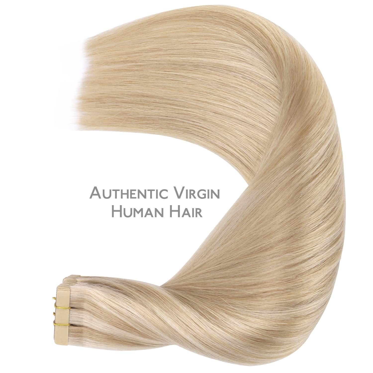 imageWENNALIFE Tape in Hair Extensions Human Hair 20pcs 50g 16 inch Dirty Blonde Highlighted Bleach Blonde Remy Hair Extensions Straight Human Hair Tape in Extensions Skin Weft Extensions Hair