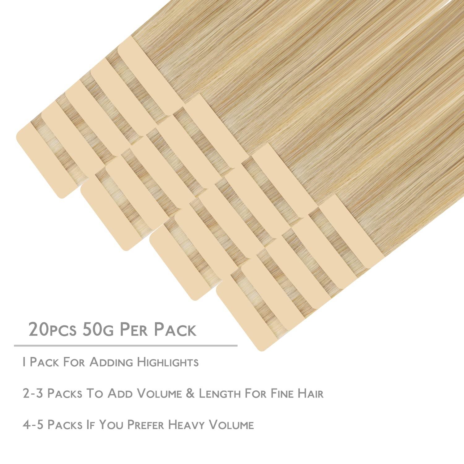 imageWENNALIFE Tape in Hair Extensions Human Hair 20pcs 50g 16 inch Light Blonde Highlighted Golden Blonde Remy Hair Extensions Straight Human Hair Tape in Extensions Skin Weft Tape Extensions Human Hair