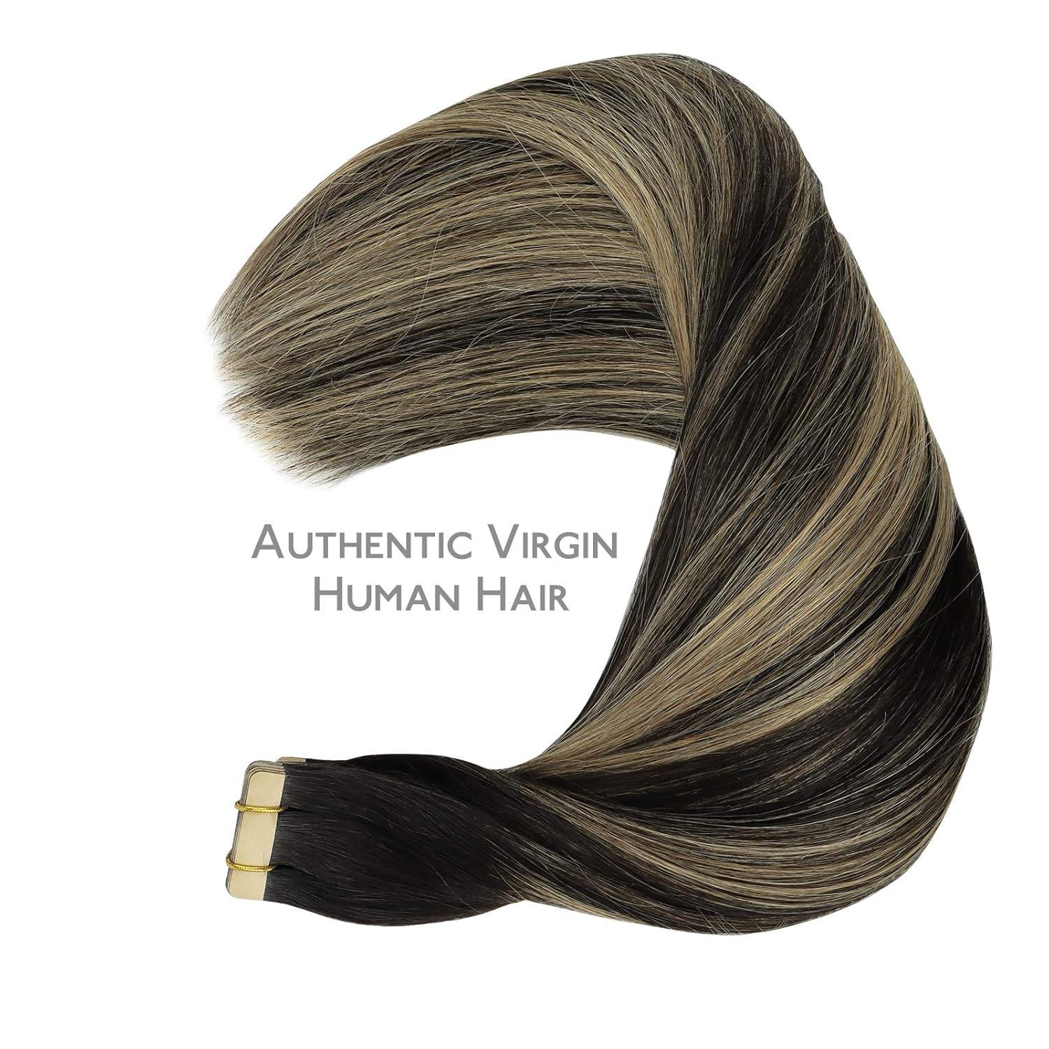 imageWENNALIFE Tape in Hair Extensions Human Hair 20pcs 50g 20 inch Natural Black to Light Blonde Remy Hair Extensions Straight Human Hair Tape in Extensions Skin Weft Tape Extensions Human Hair