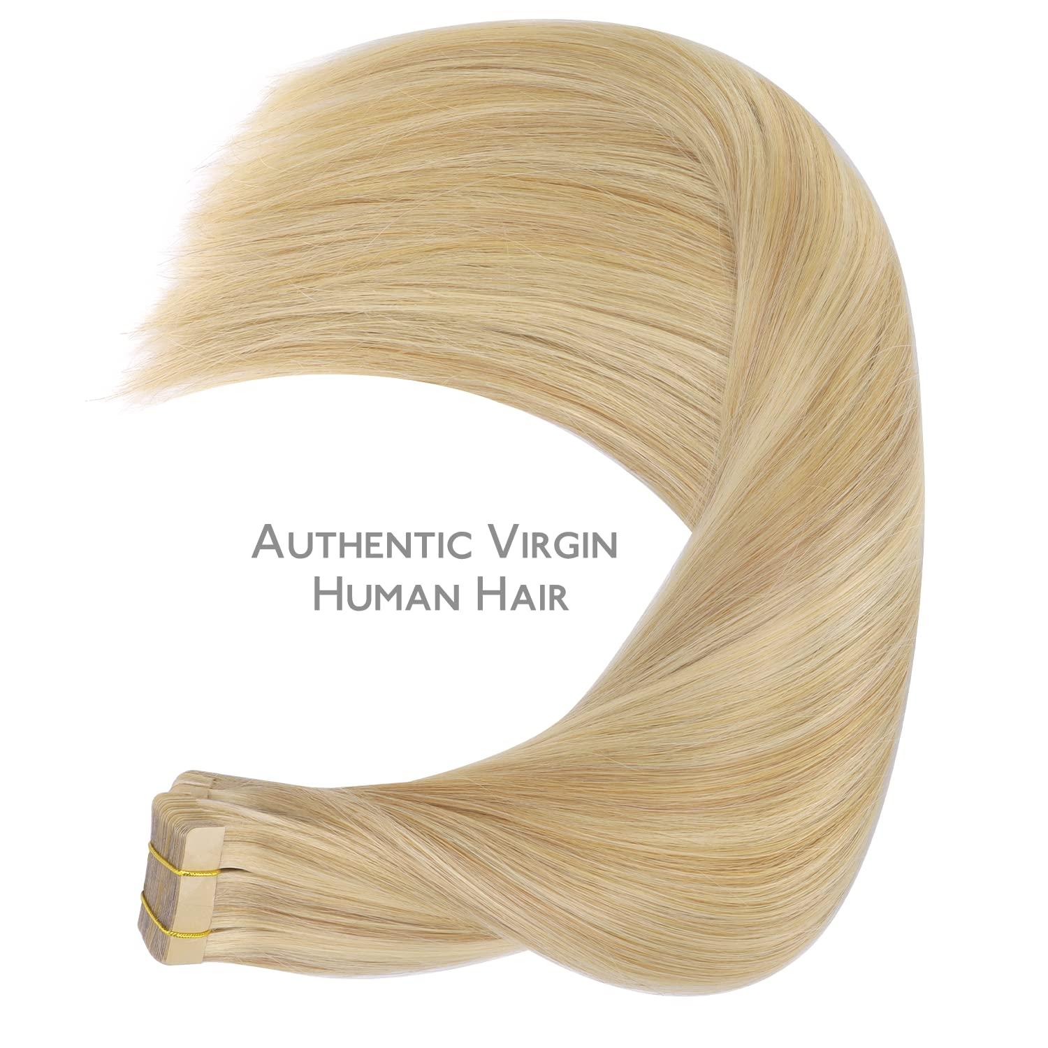 imageWENNALIFE Tape in Hair Extensions Human Hair 20pcs 50g 24 inch Light Blonde Highlighted Golden Blonde Remy Hair Extensions Straight Human Hair Tape in Extensions Skin Weft Tape Extensions Human Hair