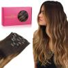WENNALIFE Clip in Hair Extensions Real Human Hair, 16 Inch 120g 7pcs Dark Brown to Chestnut Brown and Dirty Blonde Highlighted Clip In Human Hair Remy Clip in Hair Extensions Double Weft