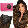 WENNALIFE Seamless Clip In Hair Extensions, 20 Inch 150g 7pcs Balayage Dark Brown to Chestnut Brown Hair Extensions Clip in Human Hair Invisible PU Skin Weft Natural Remy Human Hair Extensions
