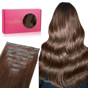 WENNALIFE Seamless Clip In Hair Extensions, 20 Inch 150g 7pcs Chocolate Brown Hair Extensions Clip in Human Hair Invisible PU Skin Weft Natural Remy Human Hair Extensions