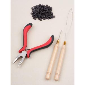 WENNALIFE Sew in Hair Extension Kit Hair Extension Tools, 200 PCS Blonde Micro Ring Beads, 1 Pulling Needle, 1 Loop Needle, 1 Plier, 1 Thread, 4 Curved Needles, 2 Straight Needles, 2 J-needles(Brown)