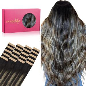 WENNALIFE Tape in Hair Extensions Human Hair, 20pcs 50g 20 inch Natural Black to Light Blonde Remy Hair Extensions Straight Human Hair Tape in Extensions Skin Weft Tape Extensions Human Hair