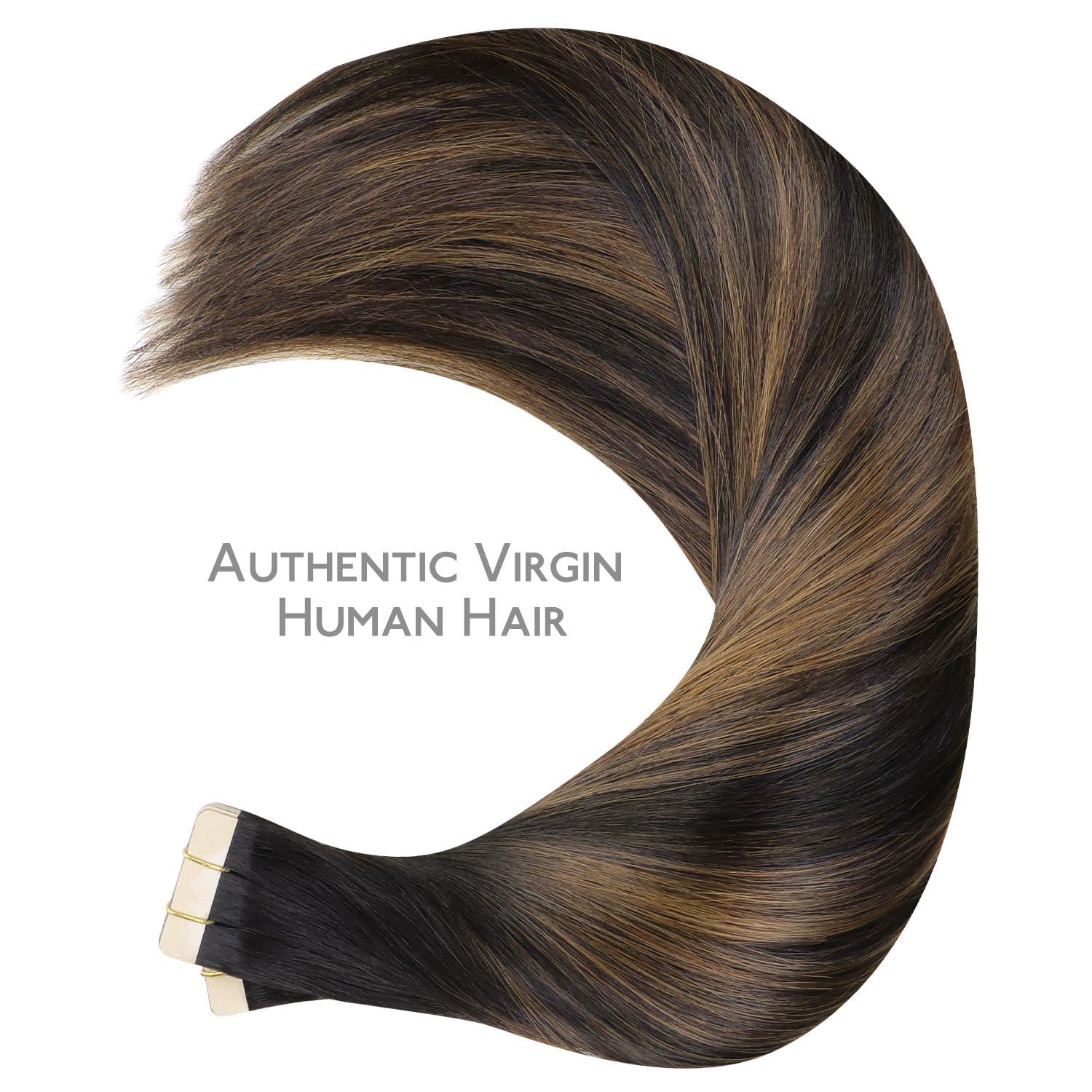 imageWENNALIFE Tape in Hair Extensions Human Hair 40pcs 100g 18 inch Balayage Natural Black to Chestnut Brown Hair Extensions Real Human Hair Straight Tape in Extensions Invisible Human Hair Extensions