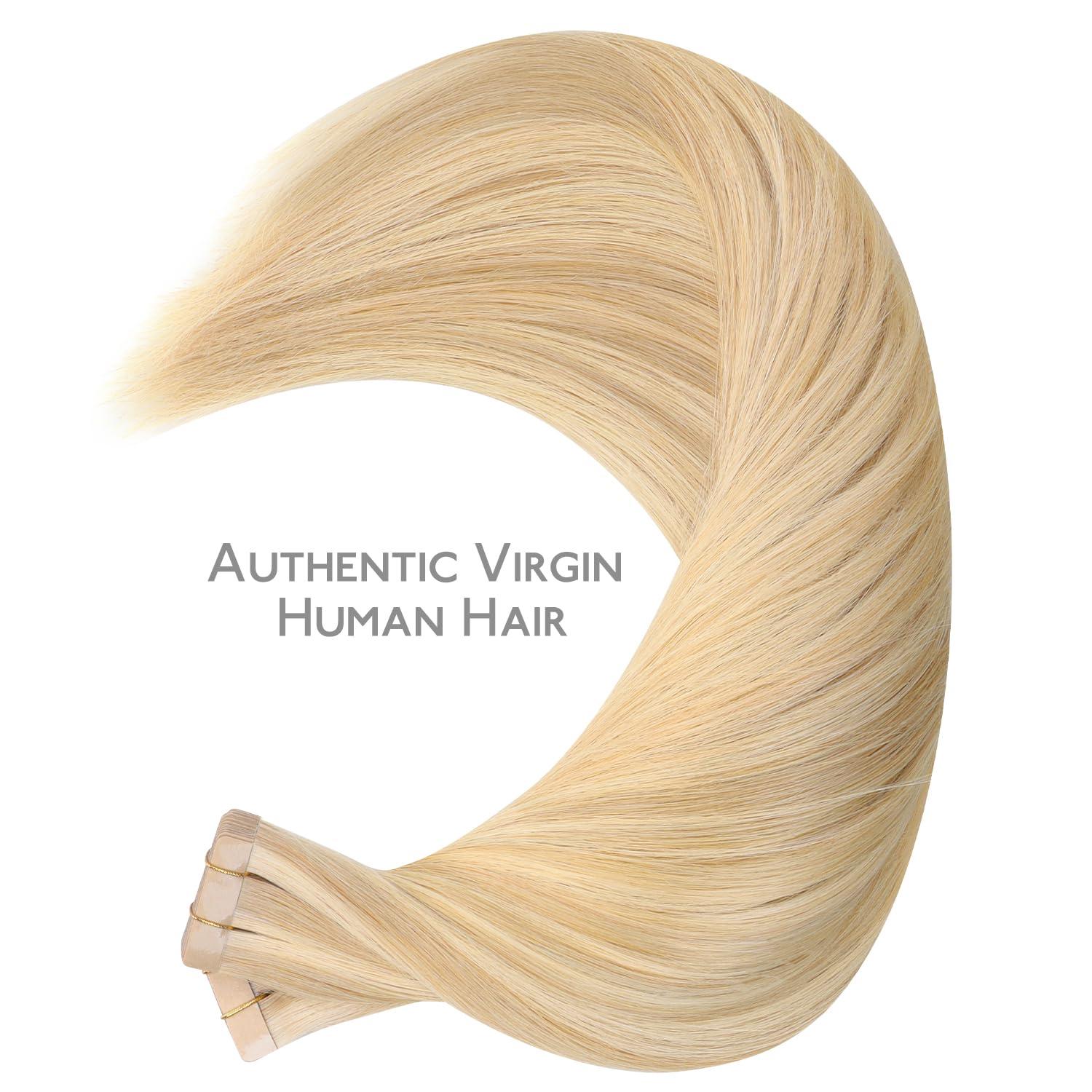 imageWENNALIFE Tape in Hair Extensions Human Hair 40pcs 100g 18 inch Light Blonde Highlighted Golden Blonde Hair Extensions Real Human Hair Straight Tape in Extensions Invisible Human Hair Extensions