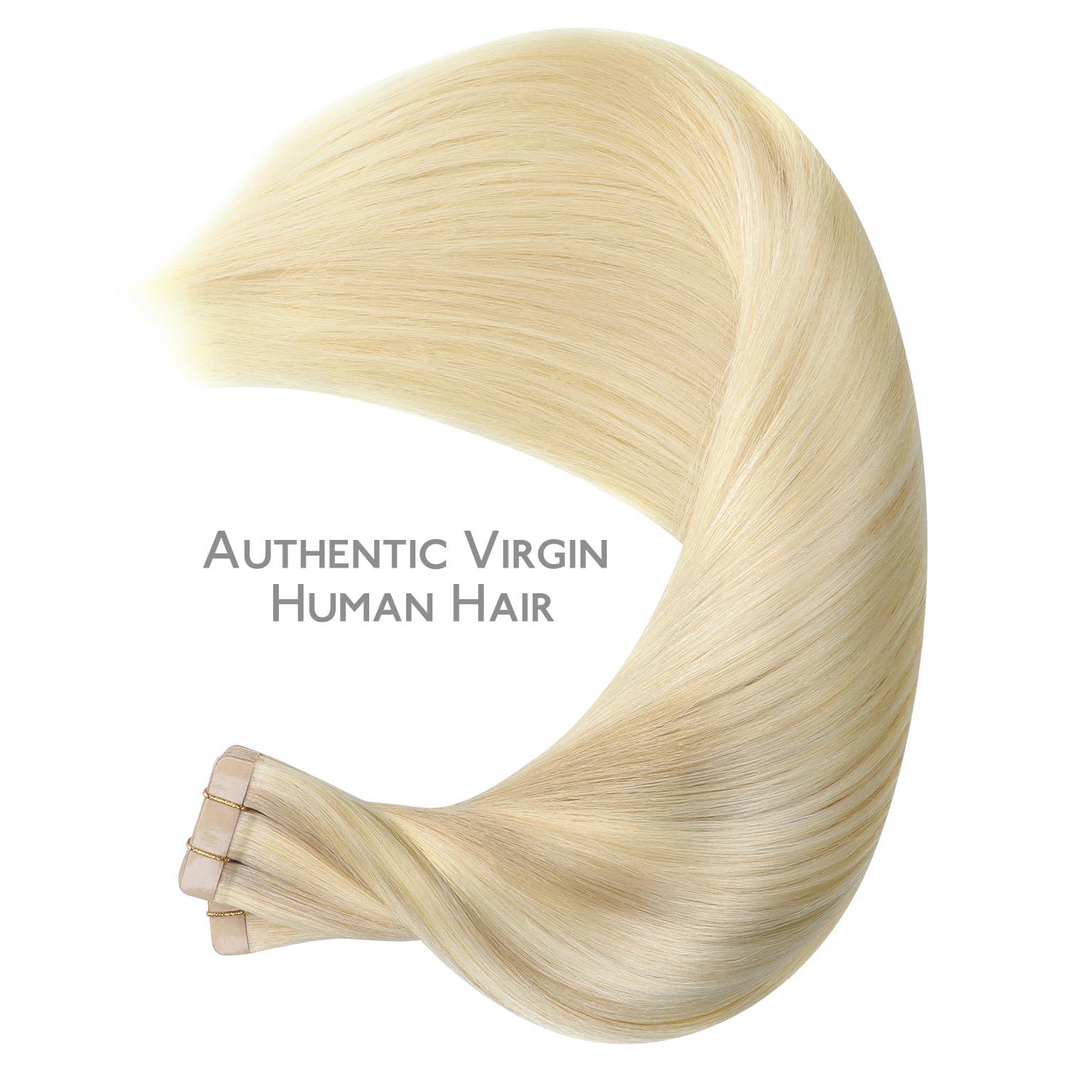 imageWENNALIFE Tape in Hair Extensions Human Hair 40pcs 100g 18 inch Ombre Ash Blonde to Golden Blonde Balayage Platinum Blonde Hair Extensions Real Human Hair Invisible Straight Tape in Extensions