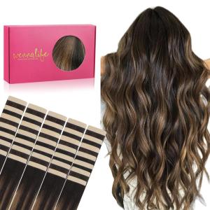 WENNALIFE Tape in Hair Extensions Human Hair, 40pcs 100g 18 inch Balayage Natural Black to Chestnut Brown Hair Extensions Real Human Hair Straight Tape in Extensions Invisible Human Hair Extensions
