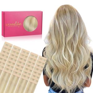 WENNALIFE Tape in Hair Extensions Human Hair, 40pcs 100g 18 inch Ombre Ash Blonde to Golden Blonde Balayage Platinum Blonde Hair Extensions Real Human Hair Invisible Straight Tape in Extensions