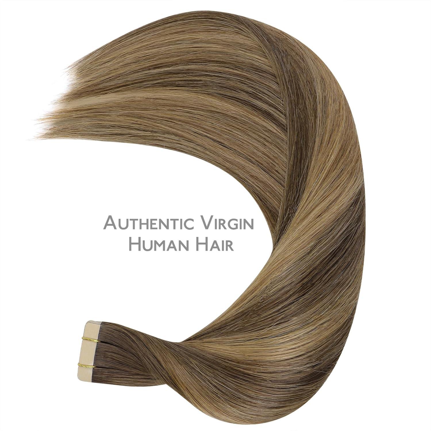 imageWENNALIFE Tape in Hair Extensions Human Hair Balayage Chocolate Brown to Caramel Blonde Tape in Extensions 10pcs 25g 18 inch Remy Invisible Tape Ins Straight Soft Real Human Hair Tape in Extensions