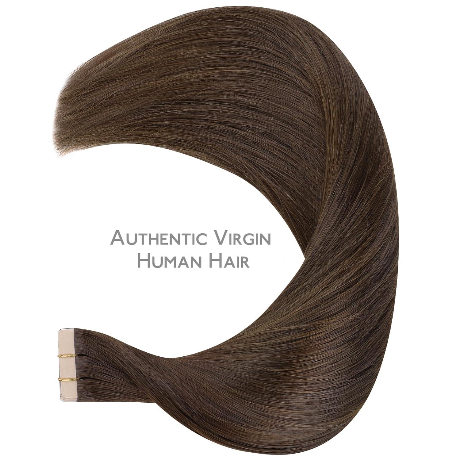 imageWENNALIFE Tape in Hair Extensions Human Hair Chocolate Brown Tape in Extensions 10pcs 25g 18 inch Remy Invisible Tape Ins Straight Soft Real Human Hair Tape in Extensions Refill Set Extensions