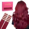 WENNALIFE Tape in Hair Extensions Human Hair Burgundy Red Tape in Extensions, 10pcs 25g 16 inch Remy Invisible Tape Ins Straight Colored Soft Real Human Hair Tape in Extensions Refill Set Extensions