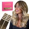 WENNALIFE Tape in Hair Extensions Human Hair Ombre Walnut Brown to Ash Brown and Bleach Blonde, 10pcs 25g 18 inch Remy Invisible Tape Ins Straight Real Human Hair Tape in Extensions