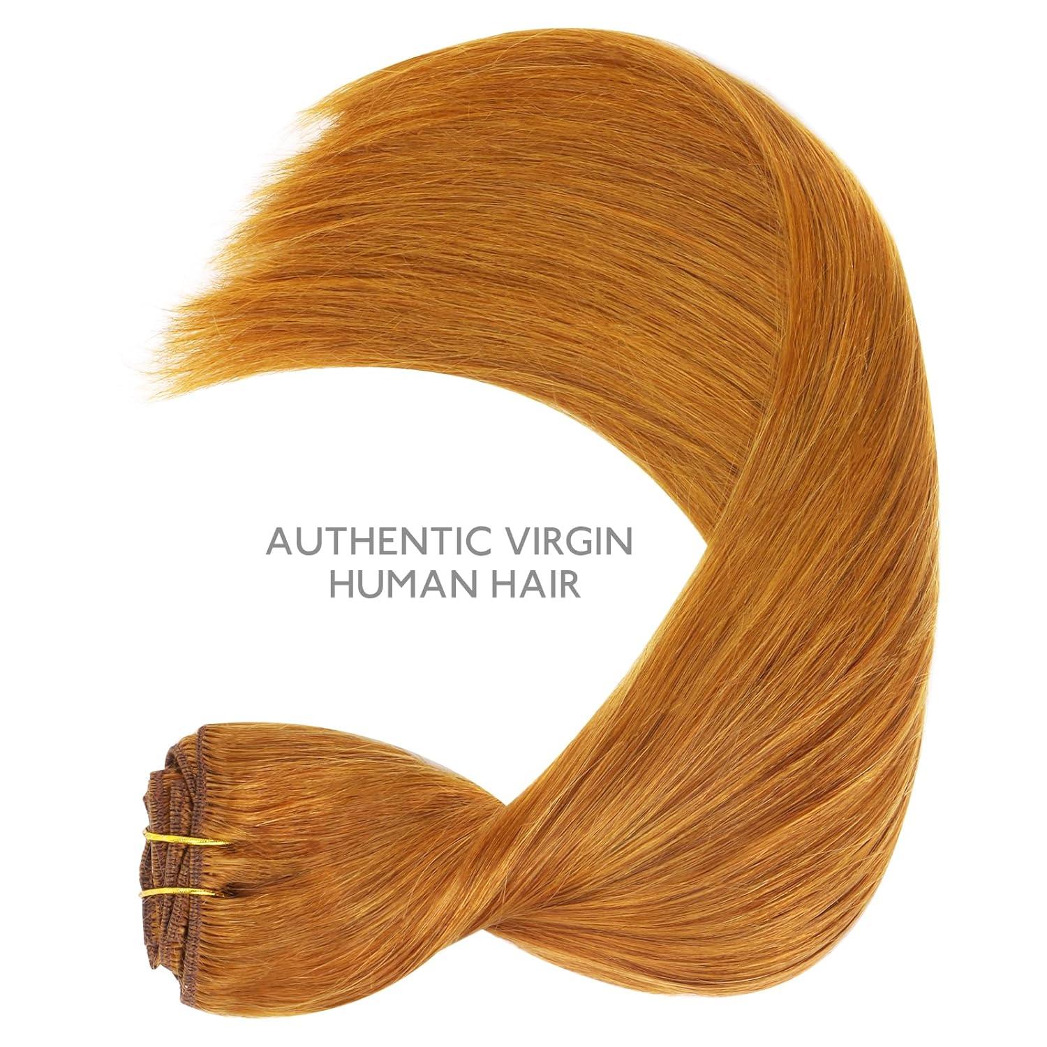 imageWENNALIFE Real Human Hair Clip in Extensions 22 Inch 120g 7pcs Auburn Ginger Remy Hair Clip Ins Double Wef