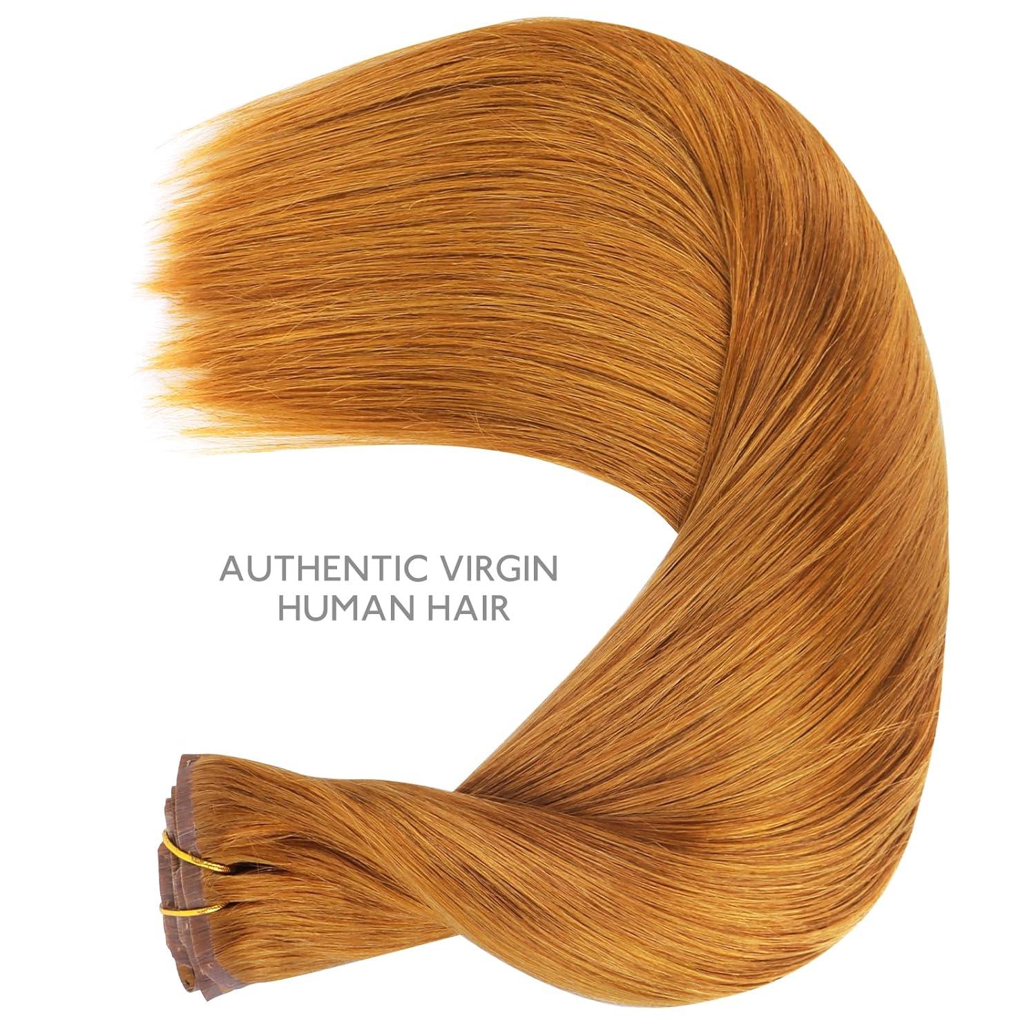 imageWENNALIFE Seamless Clip In Hair Extensions Human Hair 16 Inch 130g 7pcs Auburn Ginger Real Hair Extensions Clip in Human Hair Invisible PU Skin Weft Natural Remy Human Hair Extensions