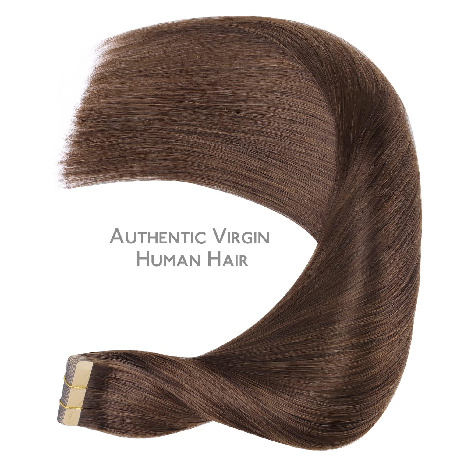 imageWENNALIFE Tape in Hair Extensions Human Hair 20pcs 50g 16 inch Chocolate Brown Remy Hair Extensions Straight Human Hair Tape in Extensions Skin Weft Tape Extensions Human Hair