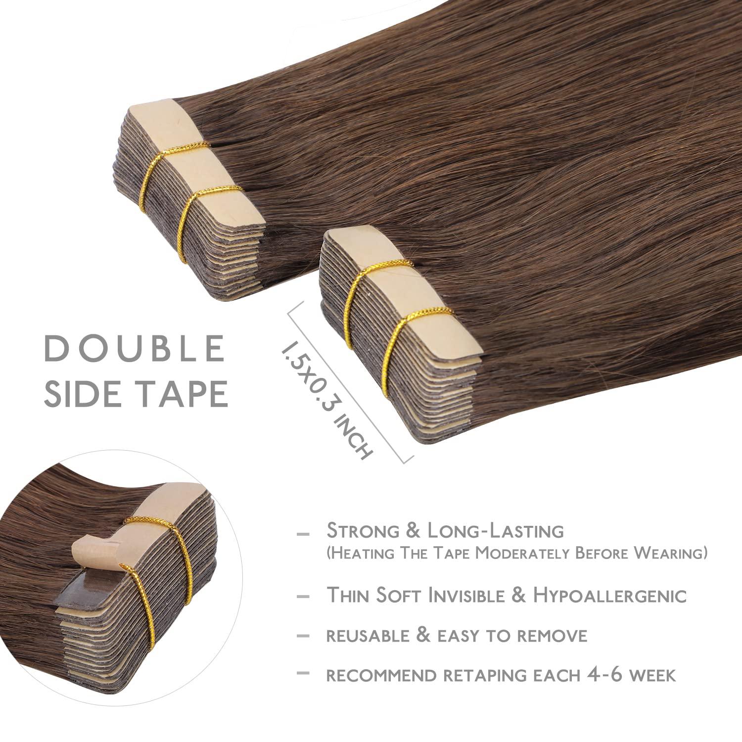 imageWENNALIFE Tape in Hair Extensions Human Hair 20pcs 50g 16 inch Chocolate Brown Remy Hair Extensions Straight Human Hair Tape in Extensions Skin Weft Tape Extensions Human Hair