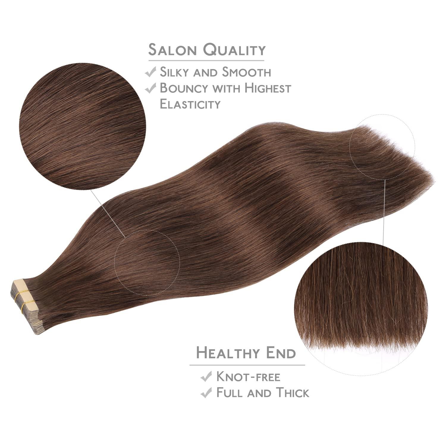 imageWENNALIFE Tape in Hair Extensions Human Hair 20pcs 50g 20 inch Chocolate Brown Remy Hair Extensions Straight Human Hair Tape in Extensions Skin Weft Tape Extensions Human Hair