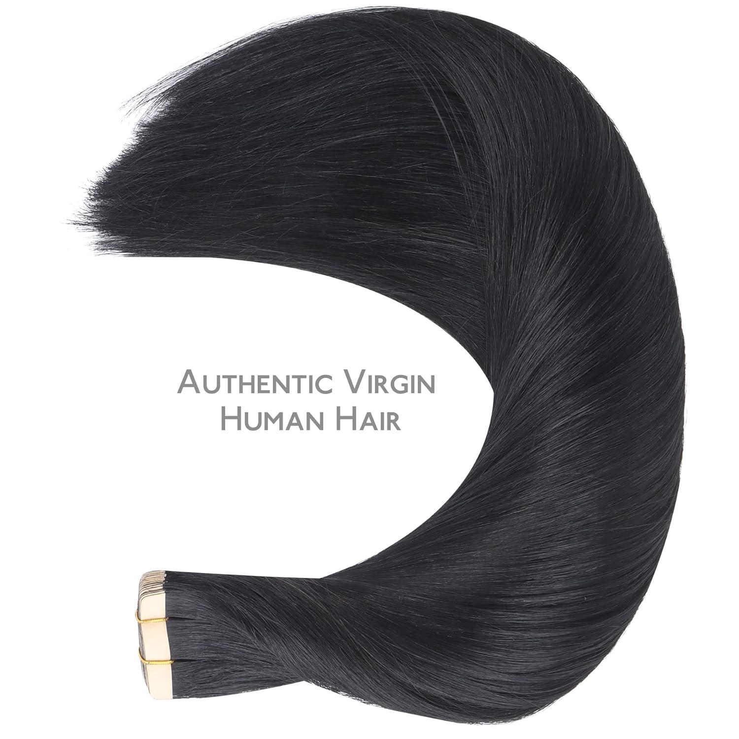 imageWENNALIFE Tape in Hair Extensions Human Hair 20pcs 50g 20 inch Jet Black Remy Hair Extensions Straight Human Hair Tape in Extensions Skin Weft Tape Extensions Human Hair