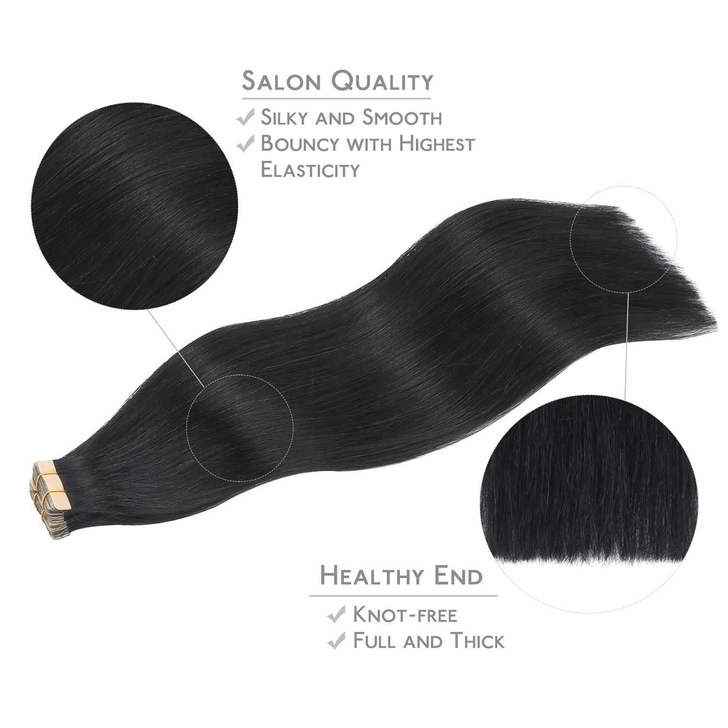 imageWENNALIFE Tape in Hair Extensions Human Hair 20pcs 50g 20 inch Jet Black Remy Hair Extensions Straight Human Hair Tape in Extensions Skin Weft Tape Extensions Human Hair