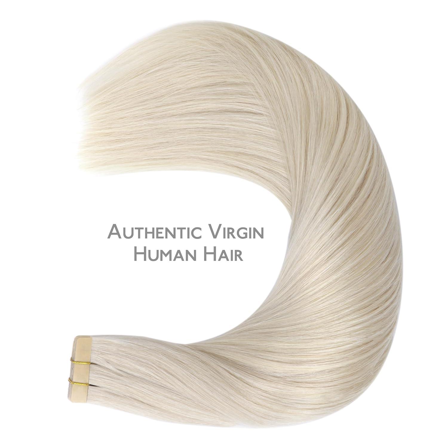 imageWENNALIFE Tape in Hair Extensions Human Hair 20pcs 50g 24 inch Platinum Blonde Remy Hair Extensions Straight Human Hair Tape in Extensions Skin Weft Tape Extensions Human Hair