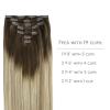WENNALIFE Clip in Hair Extensions Real Human Hair, 14 Inch 120g 7pcs Ombre Walnut Brown to Ash Brown and Bleach Blonde Clip in Human Hair Remy Clip in Hair Extensions Real Human Hair Double Weft