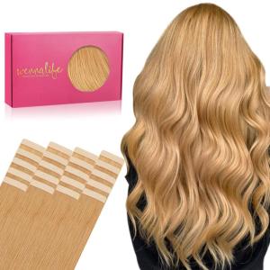 WENNALIFE Tape in Hair Extensions Human Hair, 20pcs 50g 16 inch Strawberry Blonde Remy Hair Extensions Straight Human Hair Tape in Extensions Skin Weft Tape Extensions Human Hair