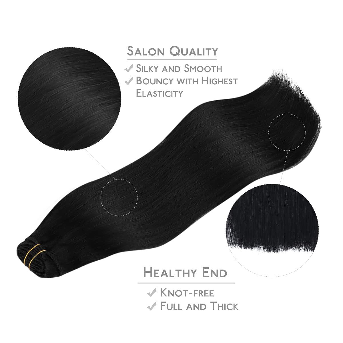 imageWENNALIFE Clip in Hair Extensions 150g 16 Inch 9pcs Jet Black Remy Hair Thicker Double Weft Extensiones De Cabello Humano Con Clip Ins Straight Full Volume