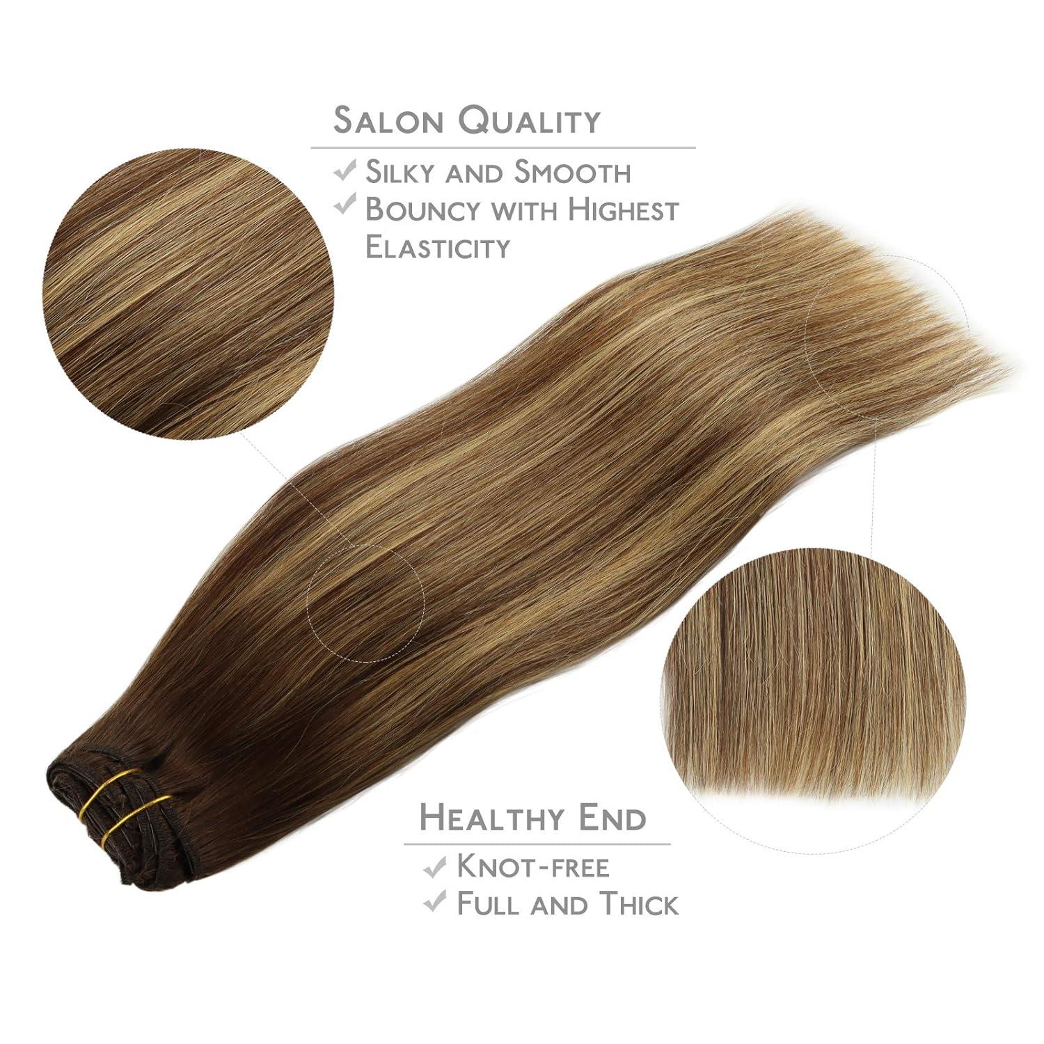 imageWENNALIFE Clip in Hair Extensions 150g 20 Inch 9pcs Balayage Chocolate Brown to Honey Blonde Remy Hair Thicker Double Weft Extensiones De Cabello Humano Con Clip Ins Straight Full Volume