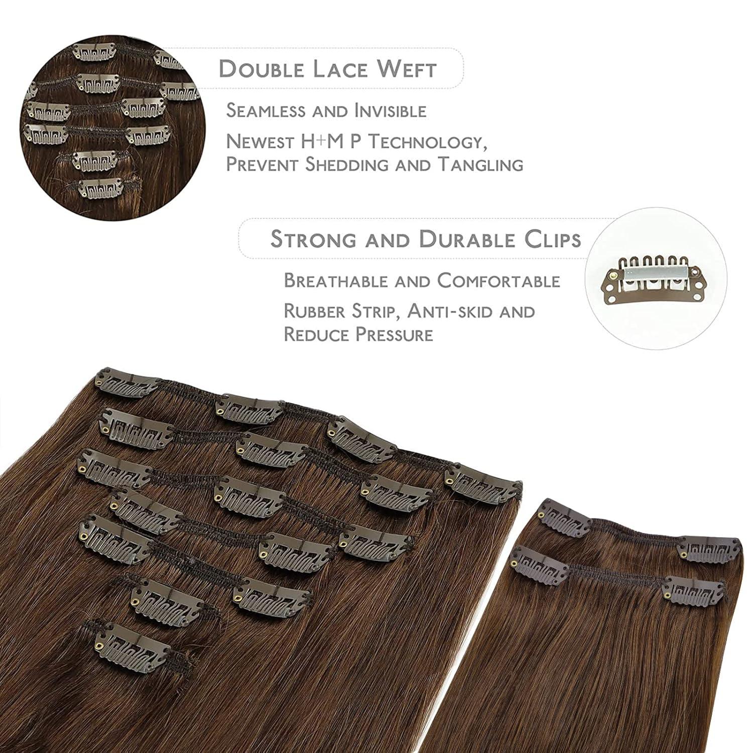imageWENNALIFE Clip in Hair Extensions 150g 20 Inch 9pcs Chocolate Brown Human Hair Extensions Thicker Clip in Hair Extensions Real Human Hair Clip Set Double Weft
