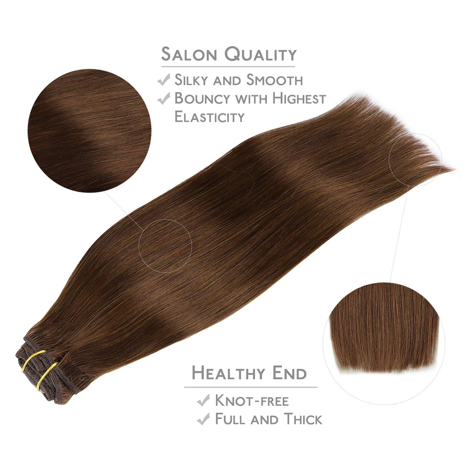 imageWENNALIFE Clip in Hair Extensions 150g 22 Inch 9pcs Chocolate Brown Human Hair Extensions Thicker Clip in Hair Extensions Real Human Hair Clip Set Double Weft