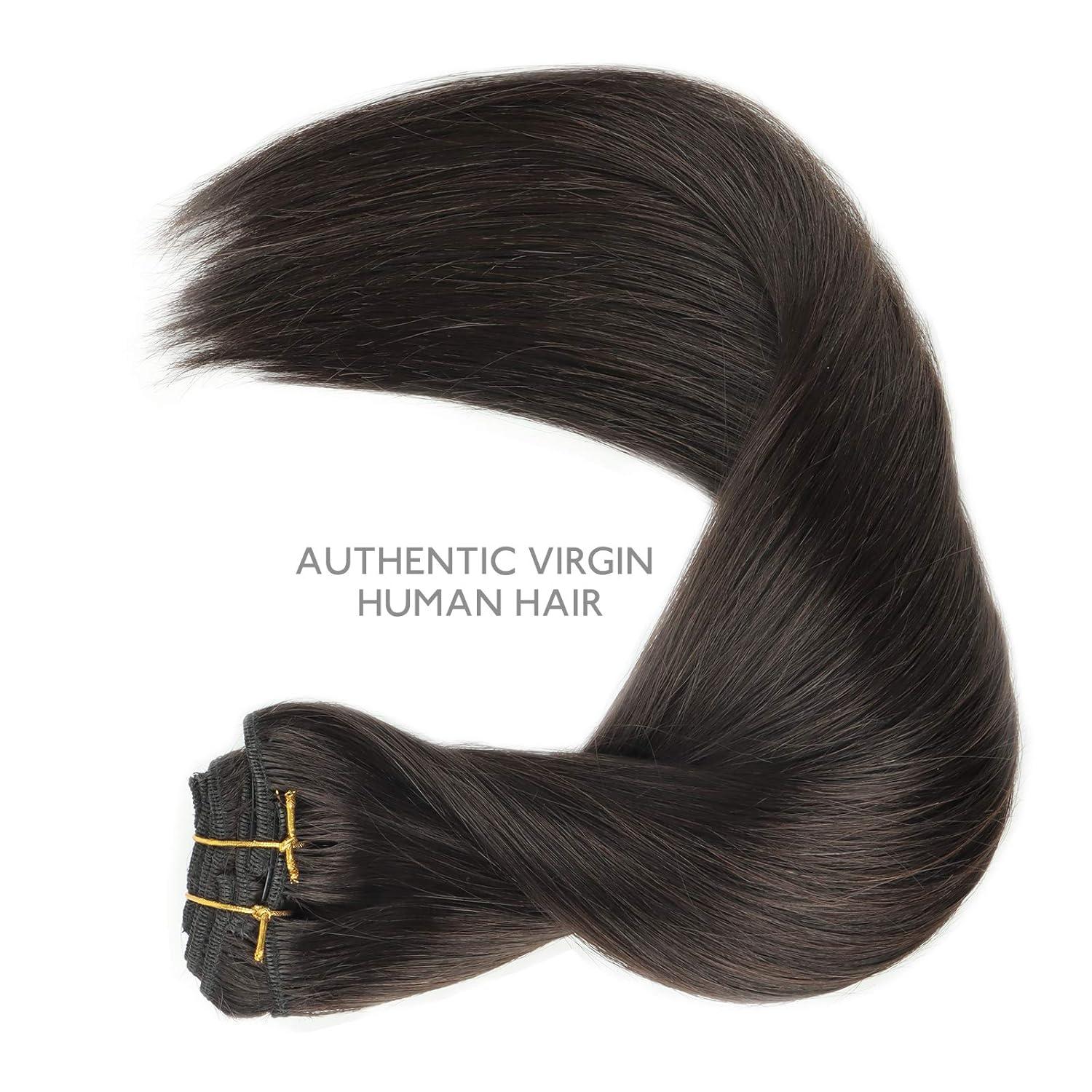 imageWENNALIFE Clip in Hair Extensions 150g 22 Inch 9pcs Dark Brown Remy Hair Thicker Double Weft Extensiones De Cabello Humano Con Clip Ins Straight Full Volume