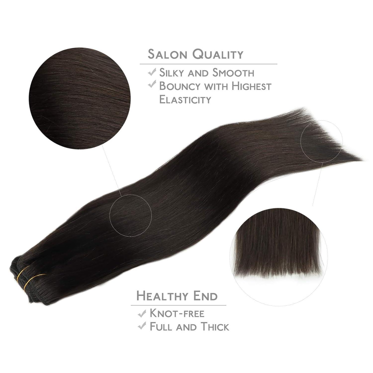 imageWENNALIFE Clip in Hair Extensions 150g 22 Inch 9pcs Dark Brown Remy Hair Thicker Double Weft Extensiones De Cabello Humano Con Clip Ins Straight Full Volume