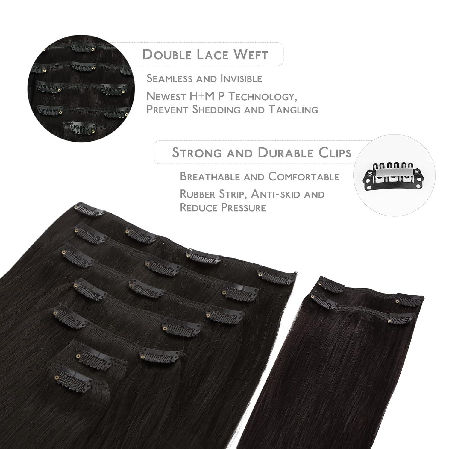 imageWENNALIFE Clip in Hair Extensions 150g 24 Inch 9pcs Natural Black Remy Hair Thicker Double Weft Extensiones De Cabello Humano Con Clip Ins Straight Full Volume