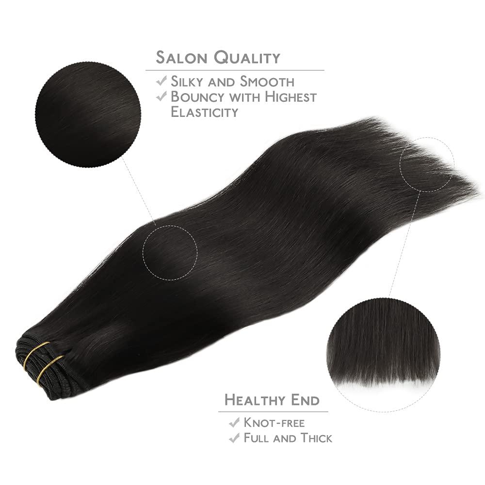 imageWENNALIFE Clip in Hair Extensions 150g 24 Inch 9pcs Natural Black Remy Hair Thicker Double Weft Extensiones De Cabello Humano Con Clip Ins Straight Full Volume