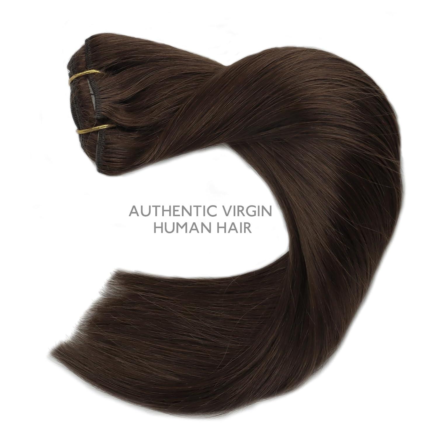 imageWENNALIFE Clip in Hair Extensions Real Human Hair 22 Inch 120g 7pcs Chocolate Brown Hair Extensions Clip in Human Hair Remy Clip in Hair Extensions Real Human Hair Double Weft
