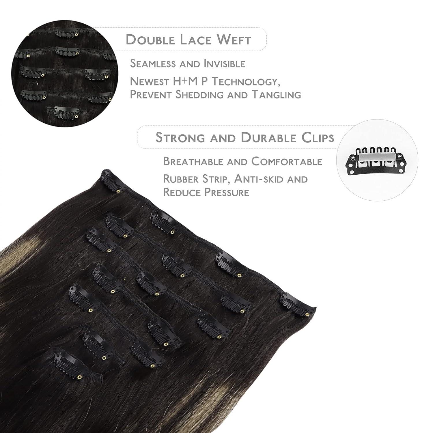 imageWENNALIFE Clip in Human Hair Extensions 22 Inch 120g 7pcs Balayage Natural Black to Light Blonde Hair Extensions Real Human Hair Remy Double Weft