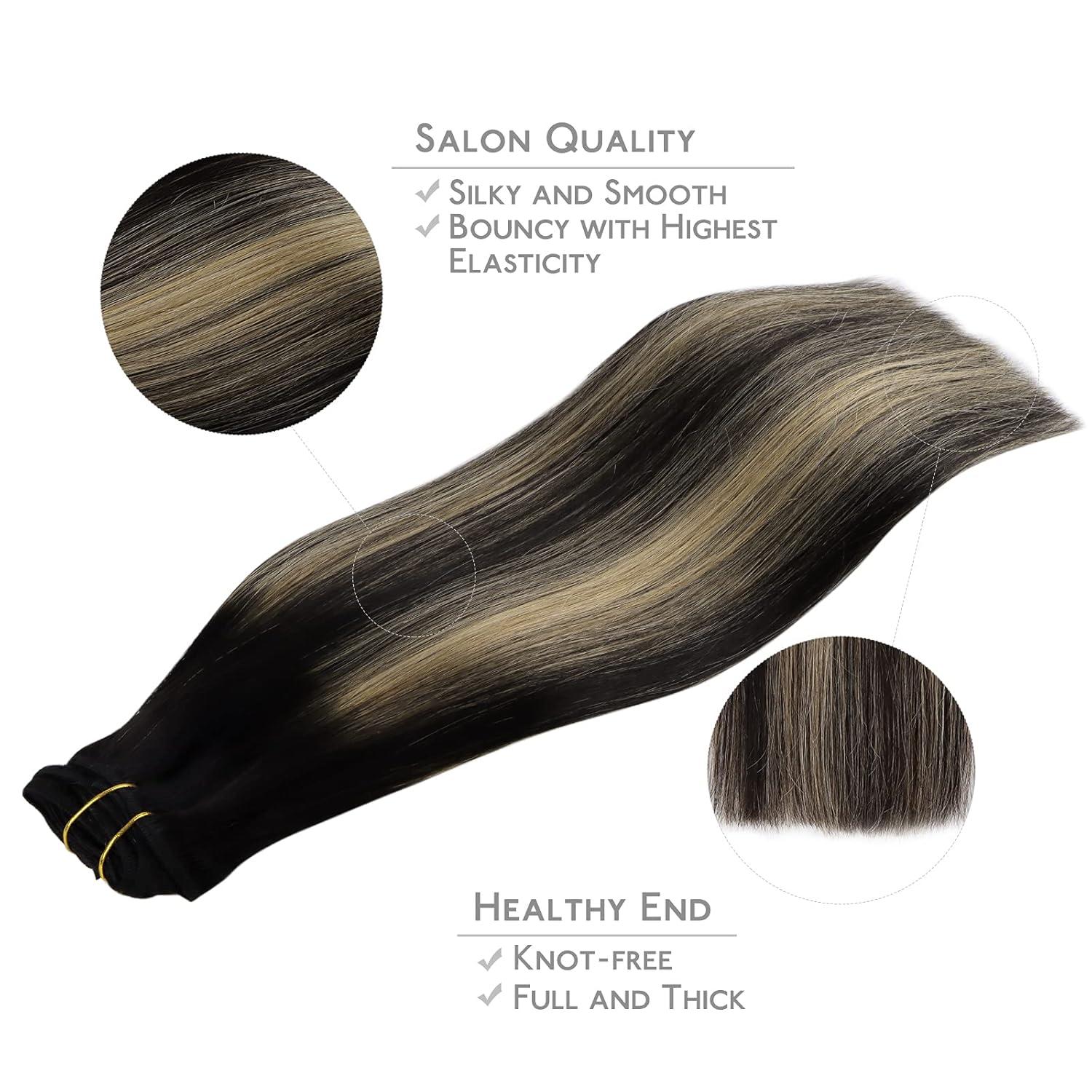 imageWENNALIFE Clip in Human Hair Extensions 22 Inch 120g 7pcs Balayage Natural Black to Light Blonde Hair Extensions Real Human Hair Remy Double Weft