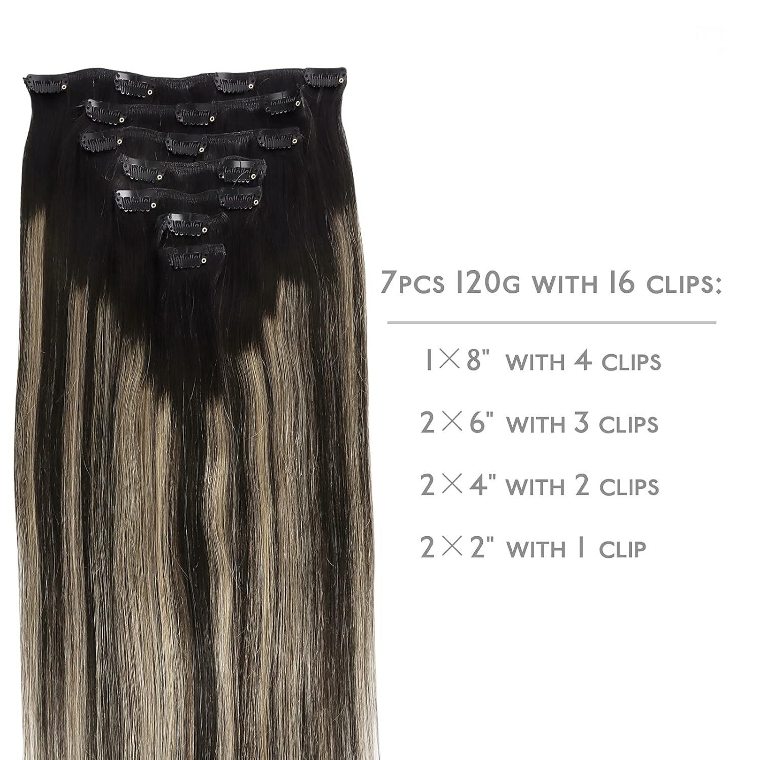 imageWENNALIFE Clip in Human Hair Extensions 22 Inch 120g 7pcs Balayage Natural Black to Light Blonde Hair Extensions Real Human Hair Remy Double Weft
