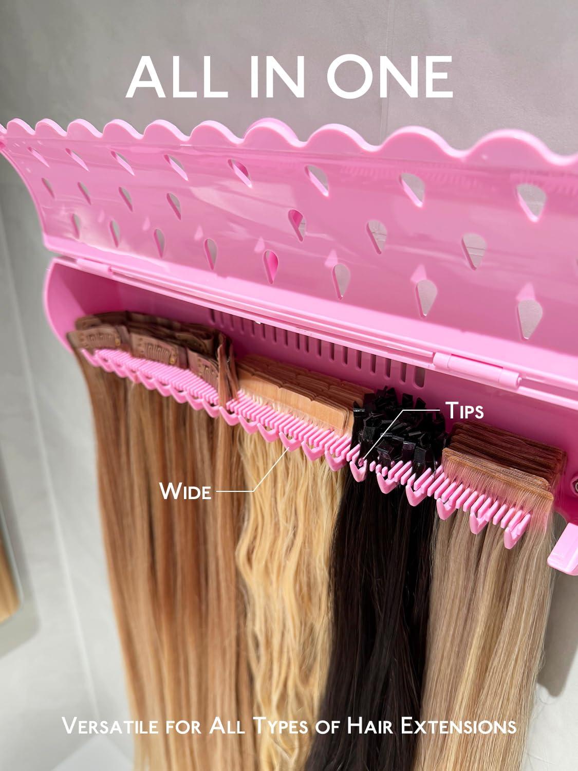 imageWENNALIFE Hair Extension Holder Hair Extension Storage for Clip in Hair Extensions Tape ins Tips Braiding Hair Rack for Styling Washing Traveling Storing Hair Pink ABS Material Sturdy Organizer