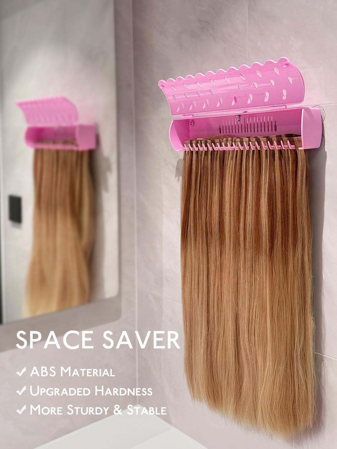 imageWENNALIFE Hair Extension Holder Hair Extension Storage for Clip in Hair Extensions Tape ins Tips Braiding Hair Rack for Styling Washing Traveling Storing Hair Pink ABS Material Sturdy Organizer