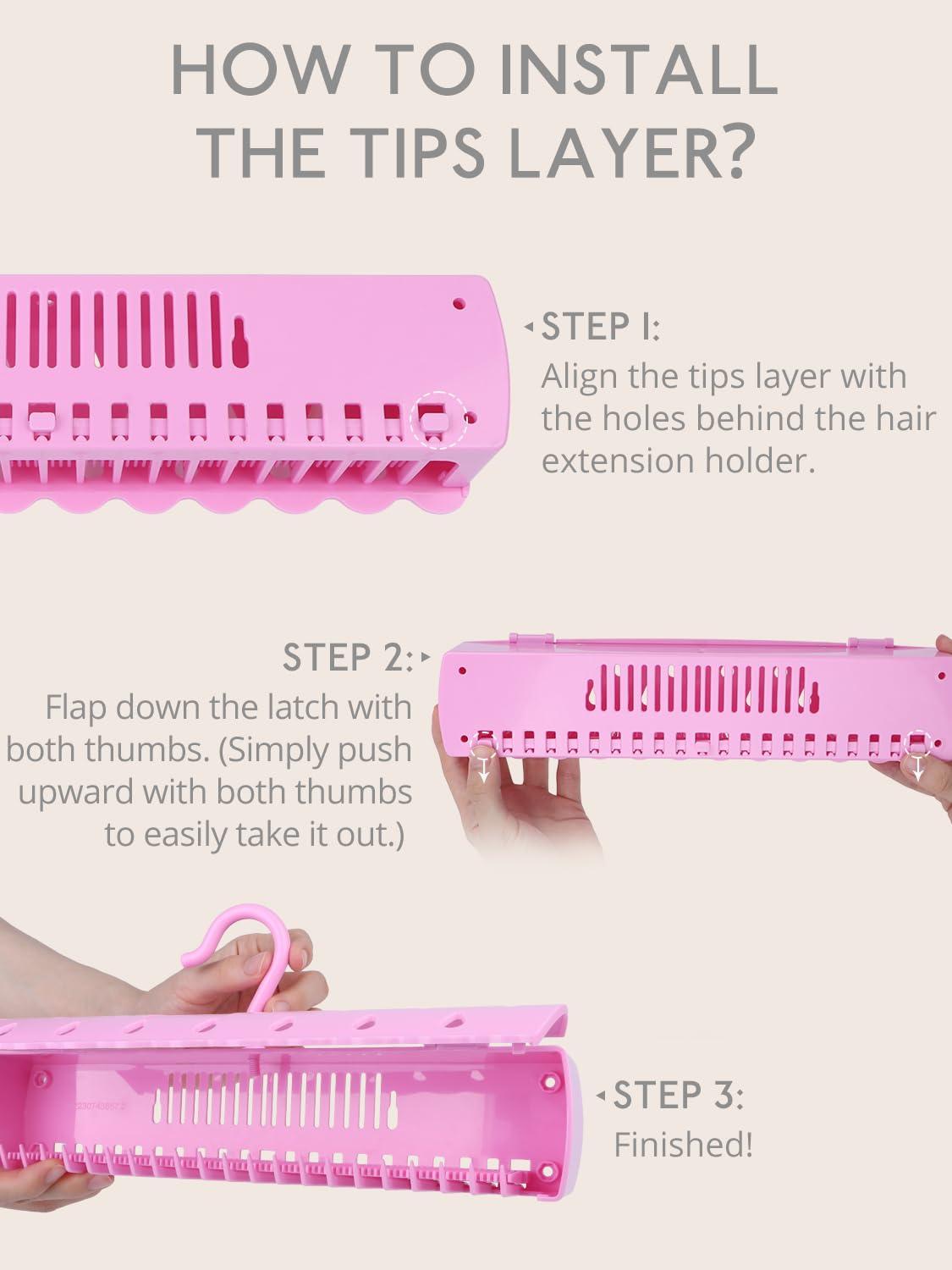 imageWENNALIFE Hair Extension Holder Hair Extension Storage for Clip in Hair Extensions Tape ins Tips Braiding Hair Rack for Styling Washing Traveling Storing Hair Pink ABS Material Sturdy Organizer