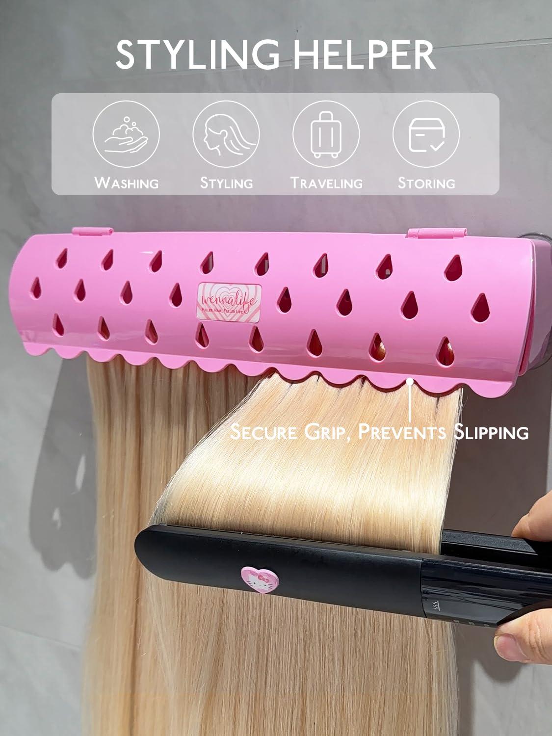 imageWENNALIFE Hair Extension Holder Hair Extension Storage for Clip in Hair Extensions Tape ins Tips Braiding Hair Rack for Styling Washing Traveling Storing Hair Pink ABS Material Sturdy Organizer