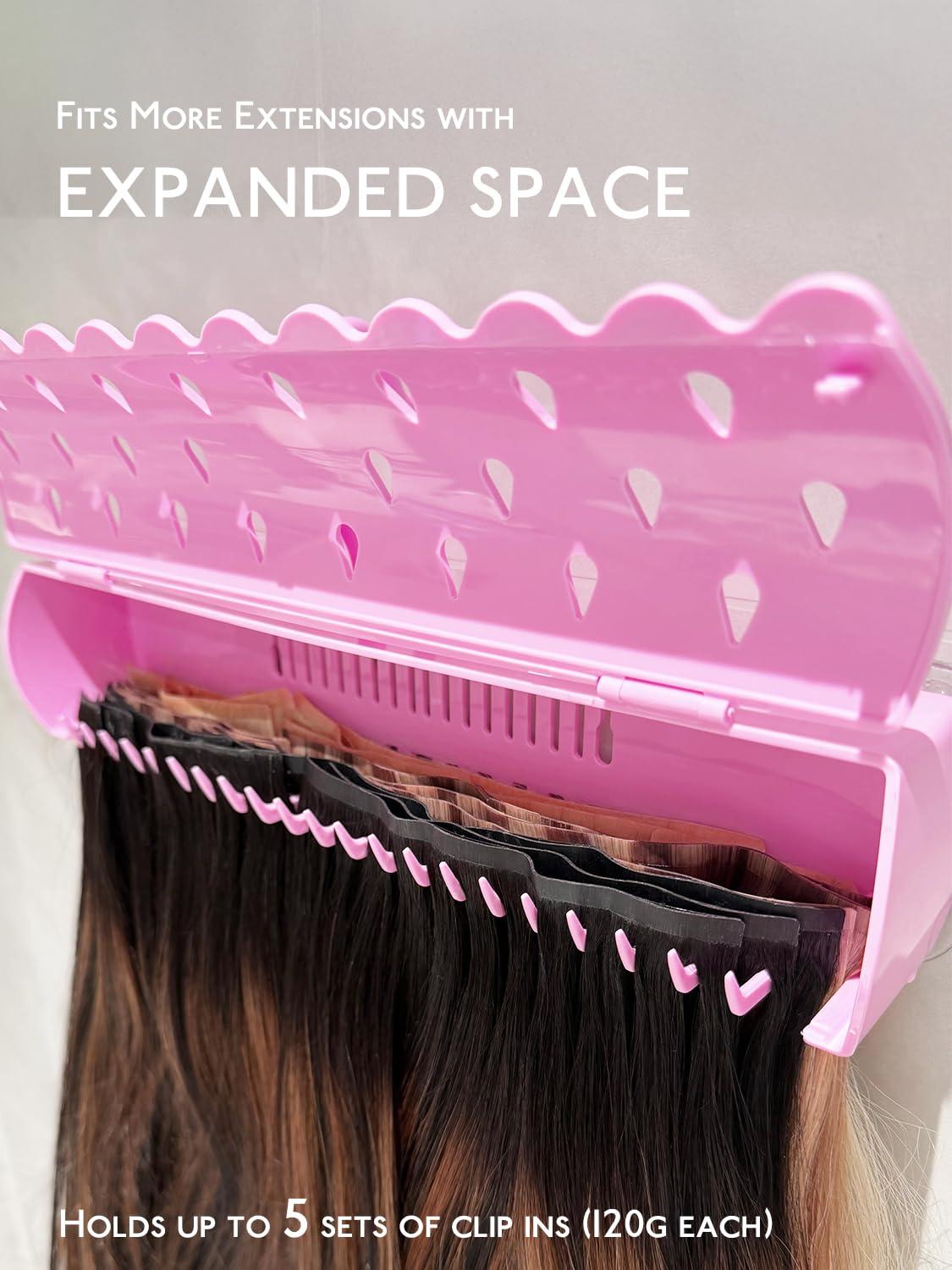 imageWENNALIFE Hair Extension Holder Hair Extension Storage for Clip in Hair Extensions Tape ins Tips Braiding Hair Rack for Styling Washing Traveling Storing Hair Pink ABS Material Sturdy Organizer