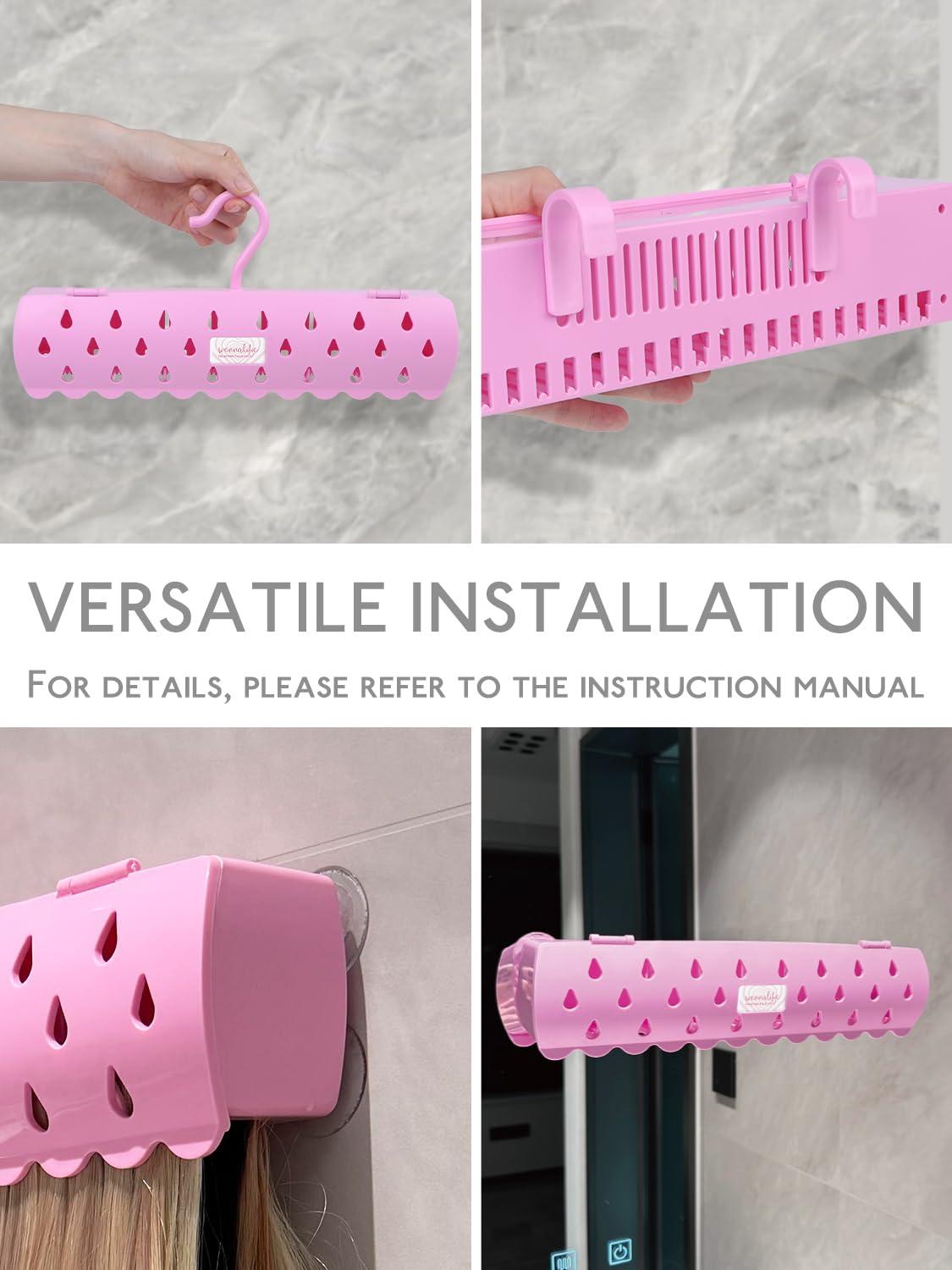 imageWENNALIFE Hair Extension Holder Hair Extension Storage for Clip in Hair Extensions Tape ins Tips Braiding Hair Rack for Styling Washing Traveling Storing Hair Pink ABS Material Sturdy Organizer