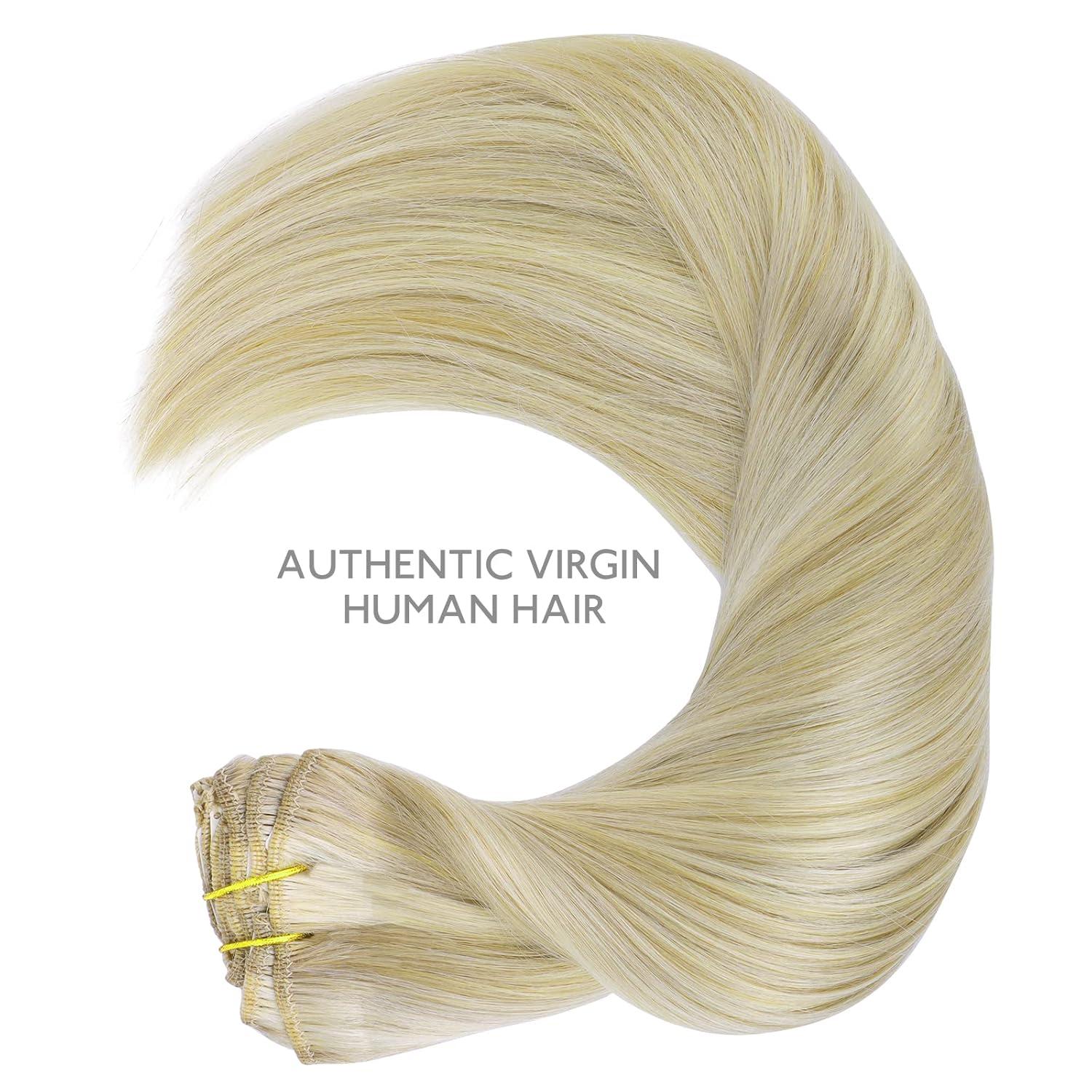 imageWENNALIFE Hair Extensions Clip In 9pcs 20inch 150g Ash Blonde Highlighted Platinum Blonde Thicker Clip In Hair Extensions Real Human Hair Remy hair extension Double Weft Clip in Human Hair Extensions