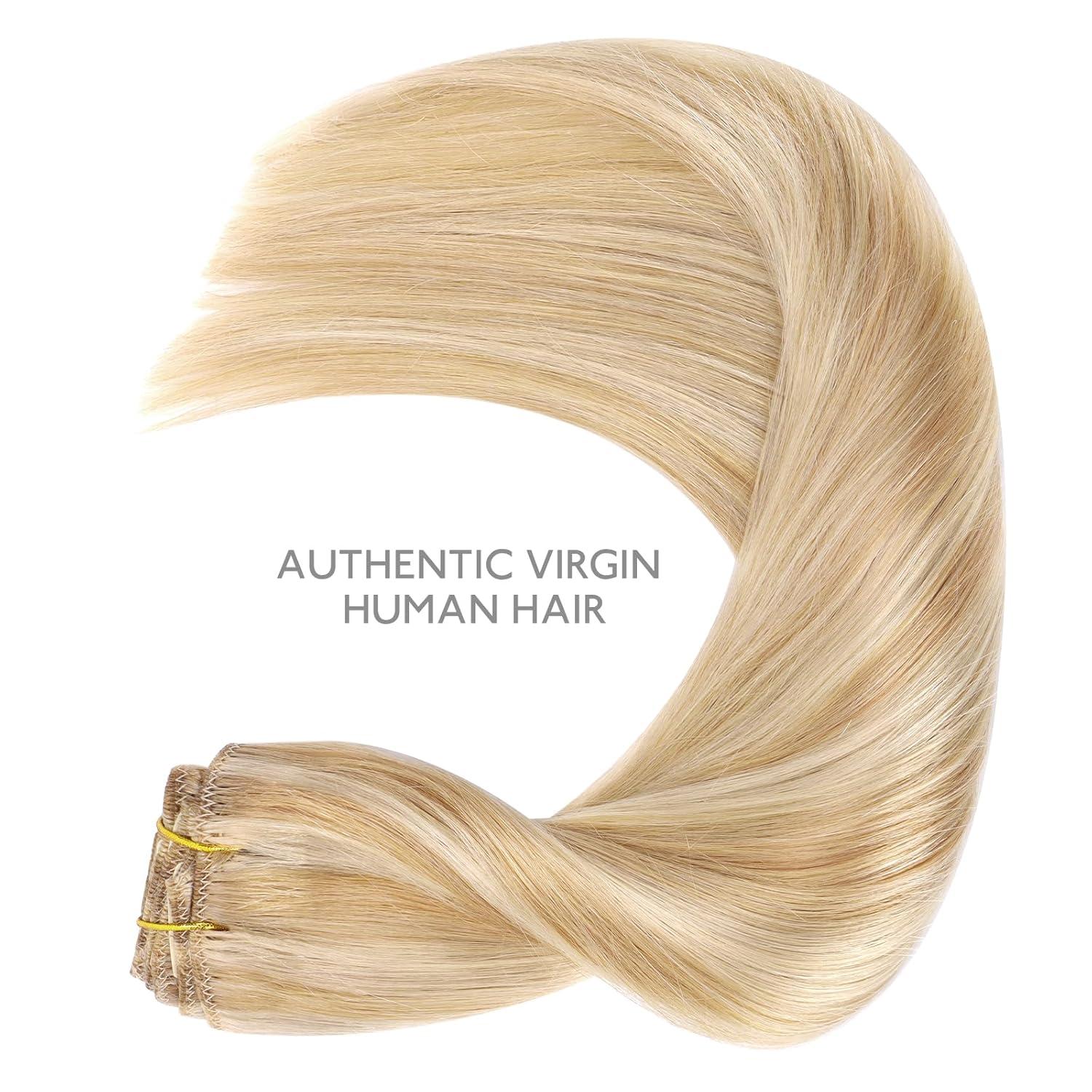 imageWENNALIFE Hair Extensions Clip In 9pcs 20inch 150g Dirty Blonde Highlighted Bleach Blonde Thicker Clip In Hair Extensions Real Human Hair Remy hair extension Double Weft Clip in Human Hair Extensions