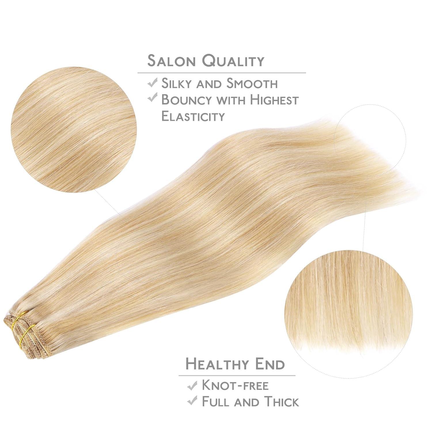 imageWENNALIFE Hair Extensions Clip In 9pcs 20inch 150g Dirty Blonde Highlighted Bleach Blonde Thicker Clip In Hair Extensions Real Human Hair Remy hair extension Double Weft Clip in Human Hair Extensions